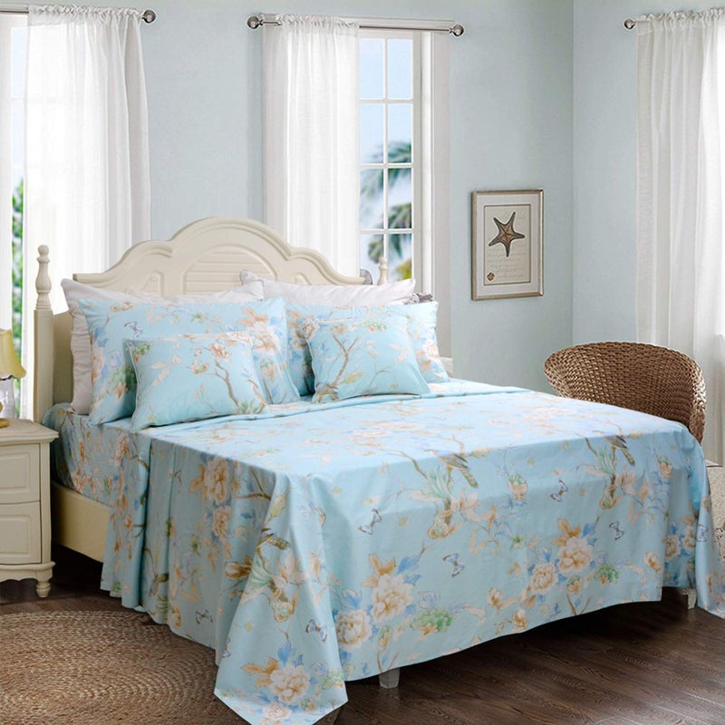 FADFAY Floral Bedding Shabby Blue Bird Print Bed Sheet Set Luxury Bedding Collections 800 Thread Count 100% Egyptian Cotton Deep Pocket, 4 Piece-Full Size - Image 3